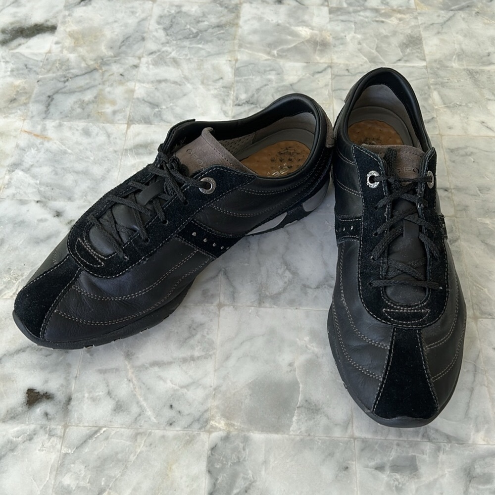 Geox Respira Black Leather Casual Shoes